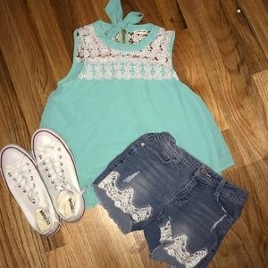 Mint green lace blouse